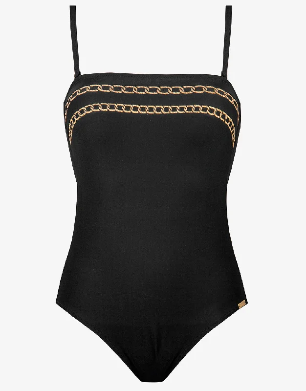 Golden Chain Bandeau Swimsuit - Black