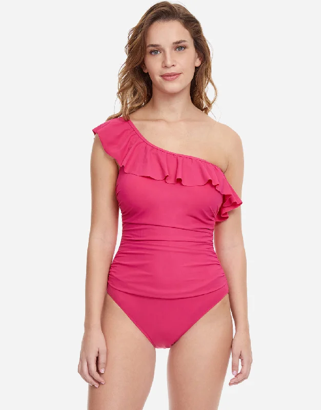 Profile Tutti Frutti Ruffle One Shoulder Swimsuit - Rose