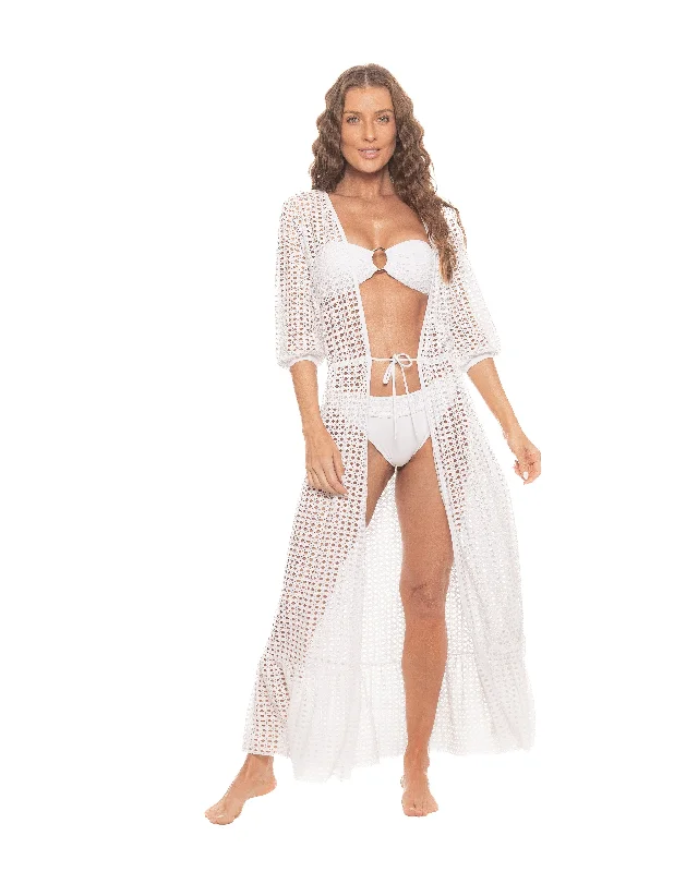 White Lattice Duster Swimsuit Cover-up